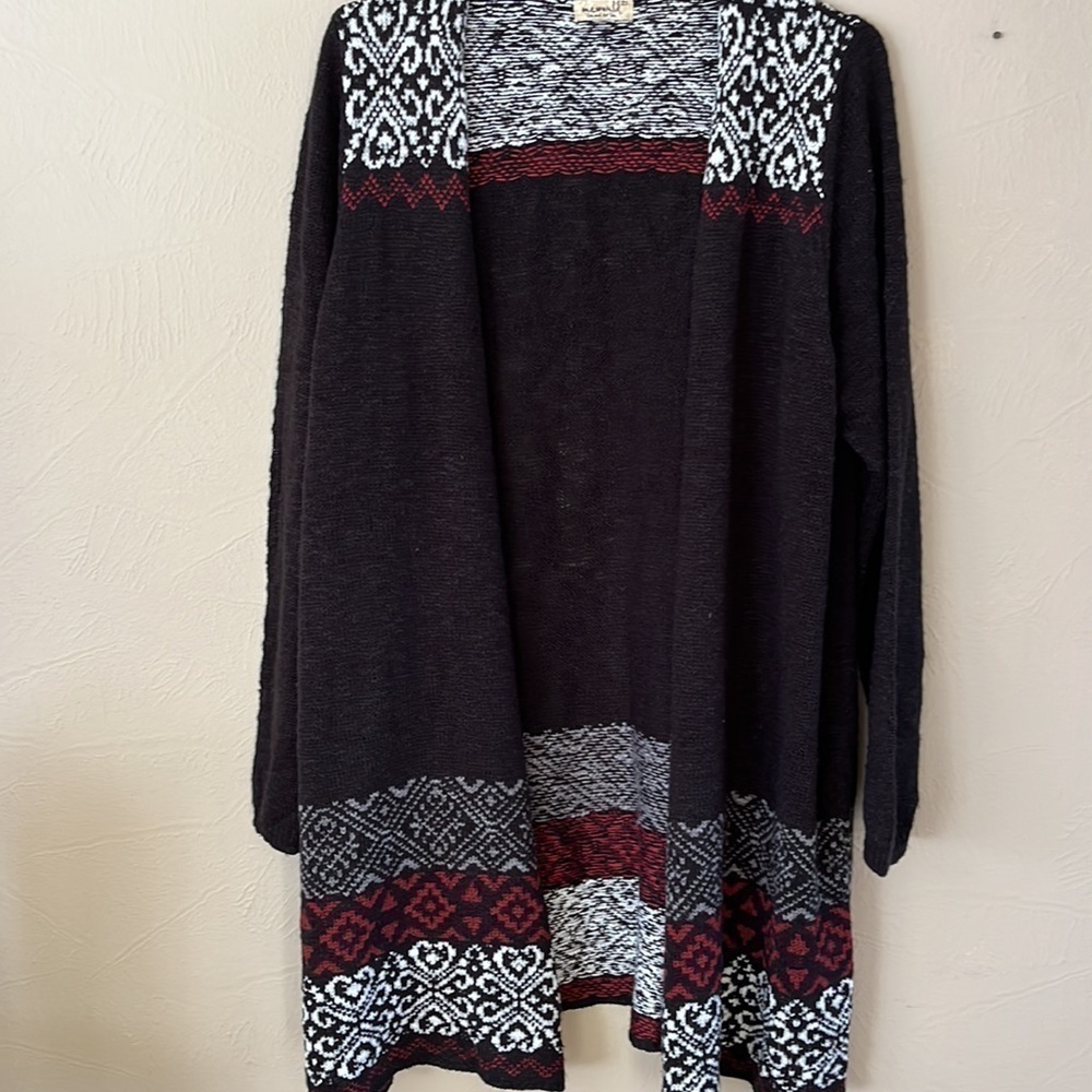 One World open cardigan long black with designed sections long sleeves size 2X - Picture 6 of 14